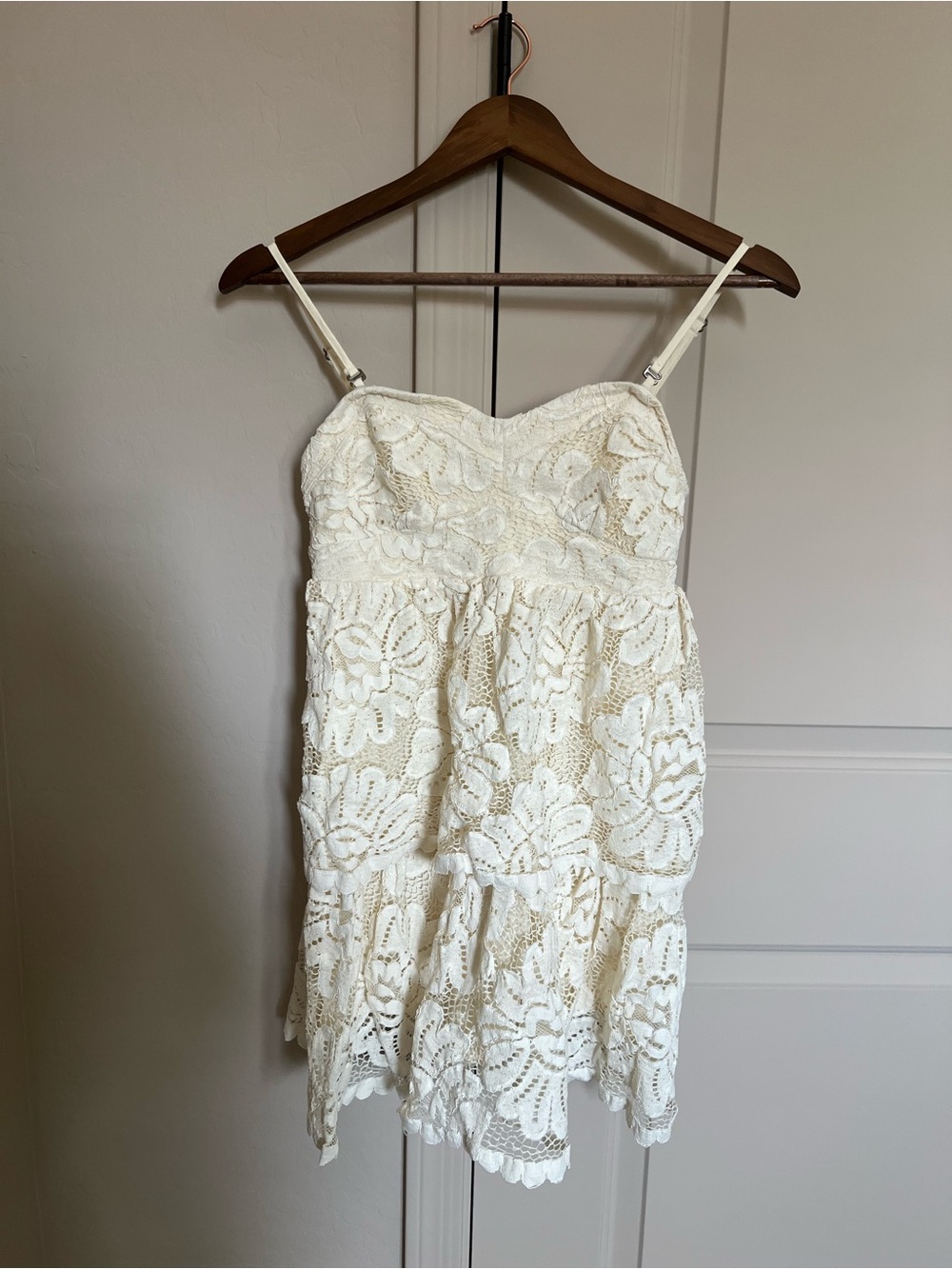 Anthropologie Cream Lace Mini Dress with Spaghetti Straps